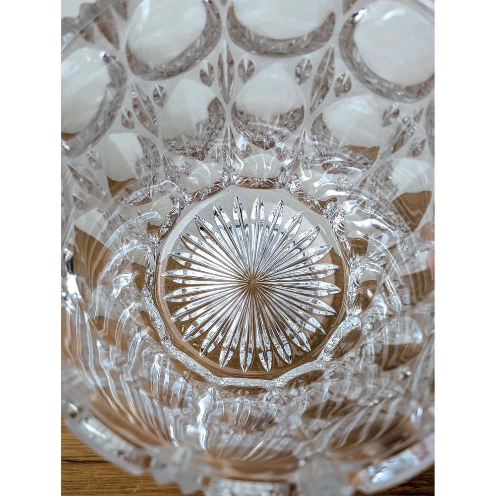 Vintage Heavy Lead Crystal Ice Bucket Diamond Thumbprint Cut Glass 9